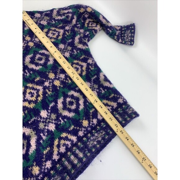 Benetton Sweater Collared Purple Green Pattern Pullover Button Wool Women Medium - Picture 15 of 15